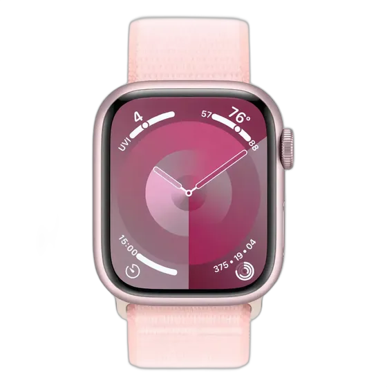 Apple Watch Series 9 GPS + Cellular – Casing aluminium Pink – 41 mm – Tali loop olahraga pink muda - Sangat Baik (Refurbished)