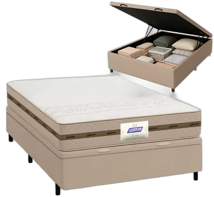 Boxspringbett Mit Stauraum Doppel Gazin Matratze Flora Federn Beige 138x188x61cm
