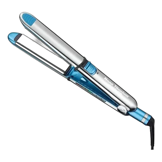 BaBylissPRO Nano Titanium Optima 3000 BABSS3000T Haarglätter silber und blau. Glätteisen 3,2cm, aus Edelstahl mit Titanplatten. Doppelfunktion, glättet und lockt.