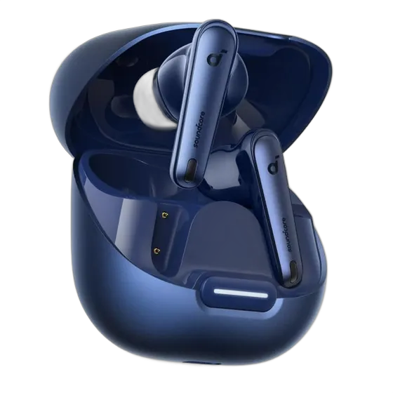 Fone de Ouvido Soundcore da Anker Liberty 4 NC ANC Redução de Ruído 98,5% Cancelamento Adaptativo Bluetooth 5.3 Multiponto Cor Azul Drivers de 11mm Áudio Hi-Res 50h de Bateria Carga Sem Fio
