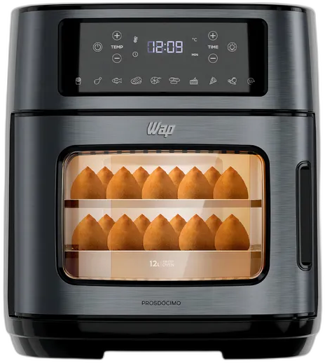 Fritadeira Elétrica Air Fryer Oven Black INOX WAP WAOD2 12 Litros 4 em 1 Porta com Abertura Lateral e Removível 1800W