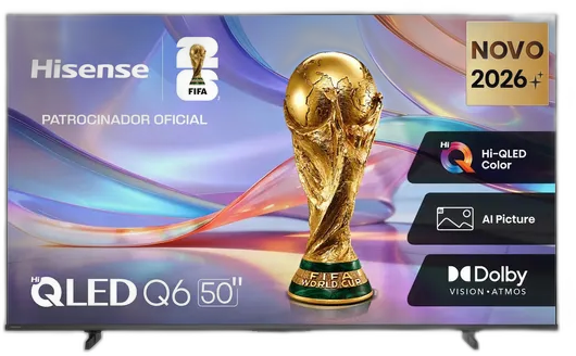 Hisense Smart TV UHD 4K QLED 50 Polegadas 50Q6QVV com HDR10+, Dolby Atmos, Sports Mode, Game Mode Plus e Compatível com Alexa