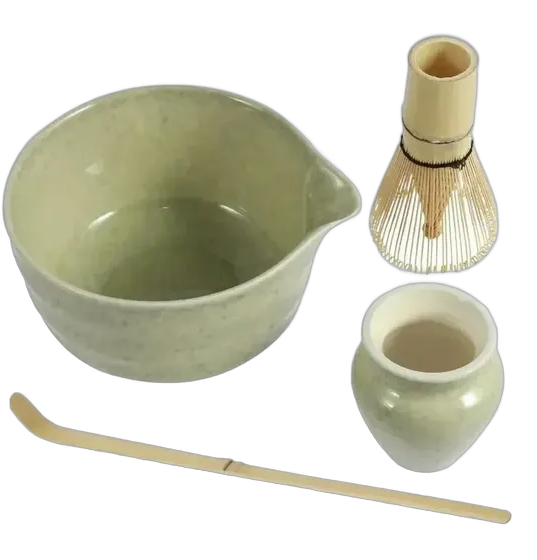 Kit Matcha 4 Buah Dengan Mangkuk Keramik Teh La Vie Presentes Hijau