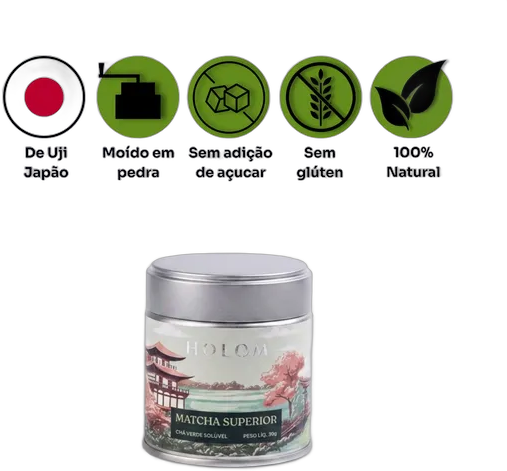 مسحوق شاي ماتشا أخضر فاخر Holom من Uji Japan علبة معدنية 30g