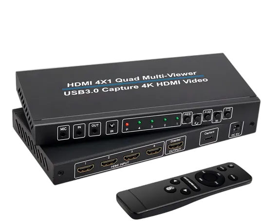 Kartu Capture 4x1 USB Splitter HDMI Dorn 4K + Kontroler Hitam