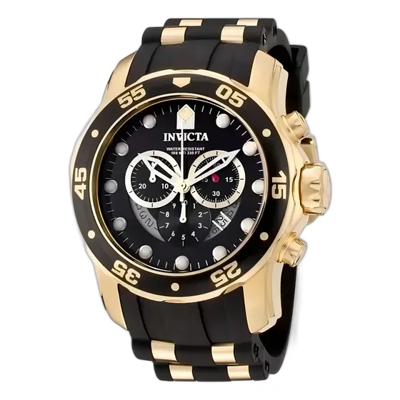 Invicta 6981 손목시계 블랙 실리콘 스트랩 골드 베젤