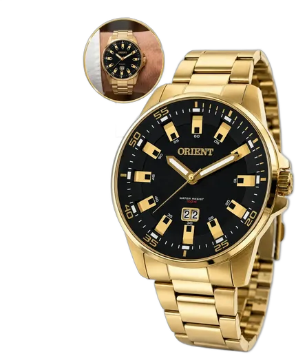 Orient Мужские Часы Кварцевые MGSS1218-P1KX Золотые Чёрный Циферблат 100м