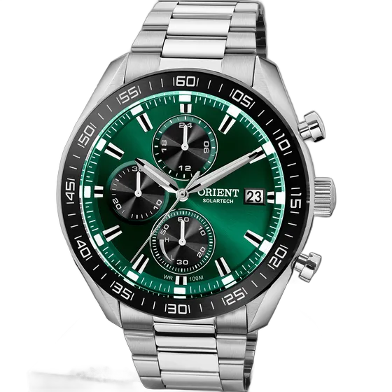 Orient Solartech Neo Sports Chronograph Edelstahl Grün Uhr MBSSC303