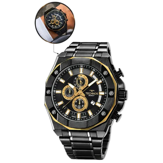 Montre Technos Homme Chronographe Bicolore Résistante à l'Eau Noir