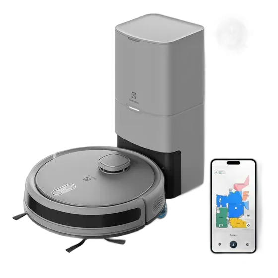 Robot Aspirador 4 en 1 Electrolux Wi-Fi MOP Pasa Paño Seco y Húmedo hasta 1h40 de Batería App Mapeo Láser Inteligente Alexa Google Home y Base de Carga Autolimpiante Sensor Antcaída ERB80