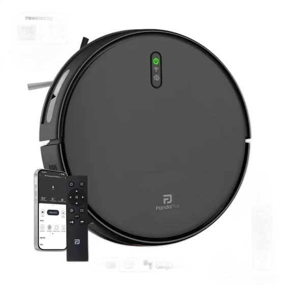 Robot Aspirador y Pasa la Mopa Carga Automática Bivolt Conexión con Alexa y Google Assistant Wifi App Pandaplus Tuya Bivolt Negro