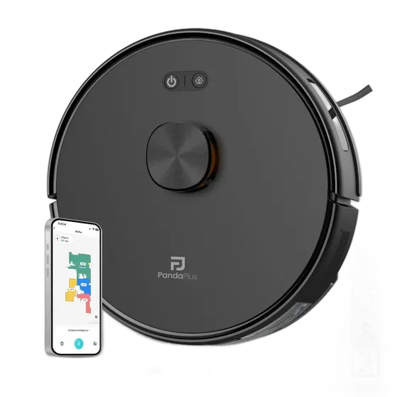 Robot Aspirador Inteligente AMG-R3PROBK 3 en 1 Barre Aspira y Pasa la Mopa Mapeo por Láser LDS 3D Compatible con Alexa y Google Wi-Fi App Pandaplus Tuya Negro Bivolt