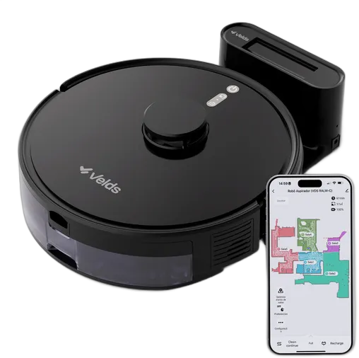 Robot Aspirador Velds 3 en 1 – Barre, Aspira y Pasa la Mopa con Mapeo por App y Sensor Anticaída, Negro