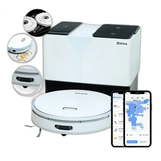 Robot Aspirapolvere Intelligente 4 in 1 Aspirazione Spazzata Lavaggio Dock