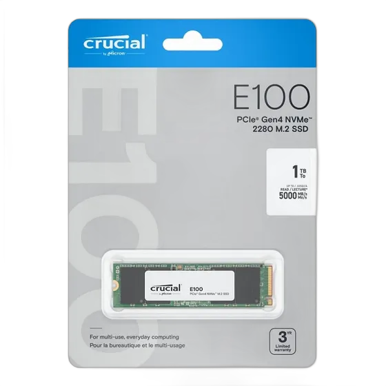 Ssd Nvme 1tb Crucial E100 M.2 Pcie 4.0 2280 Ct1000p3pssd8 Schwarz
